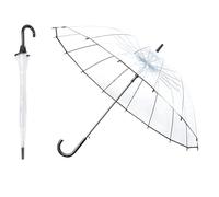 Ombrello trasparente con bolle d'aria, ombrello impermeabile per adulti, ideale per matrimoni, foto di laurea, manico J Hook con apertura automatica, Nero trasparente - 16 stecche, 102 centimètres