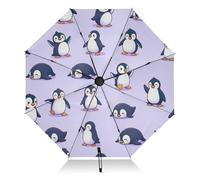 Ombrello viola a forma di pinguino con simpatico cartone animato, leggero, portatile, automatico, da donna, ombrello da viaggio per pioggia, vento e sole