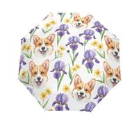 Ombrello viola con cane acquerello, adatto per borsa e zaino | Vivid - Ombrello compatto a baldacchino, struttura a baldacchino a 8 coste, apertura e chiusura con una mano, 293 g