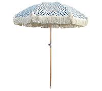 Ombrellone 200 cm, 8 stecche in fibra di vetro 8.0 mm. Palo in legno di faccio con tilt inclinabile. Materiale Canvas, waterproof, protezione UV50+, con frangia in cotone da 15 cm. Fantasie pois