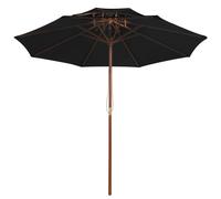 Ombrellone a Due Livelli con Palo in Legno 270 cm Nero