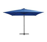 Ombrellone a Sbalzo con LED e Palo in Acciaio 250x250cm Azzurro