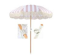 Ombrellone A Strisce 2m, Ombrellone Con Frange Vintage, Ombrellone Da Giardino, Ombrellone Per Vacanze, Ombrellone Da Spiaggia Per Esterni Con Funzione Di Inclinazione, 8 Costole, Palo In Legno