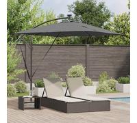 vidaXL Ombrello da Giardino vitaXL Antracite in Acciaio coibentato con Poliestere, 249 x 249 x 250 cm, luci LED solari, Regolabile, Resistente al Vento, con manovella e Base Incrociata. Soluzione omb