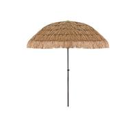 Ombrellone arancione in tessuto e frange per esterni, spiaggia, giardino Ø 220 cm pieghevole. Struttura in acciaio inox regolabile in altezza per terrazza e balcone, arancione (Rafia Hawaiana)