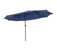 Ombrellone bifacciale da 4,5 m, ombrellone da esterno extra large con 48 luci LED e meccanismo a manovella, doppio parasole for giardino, patio, spiaggia(Navy,450 x 265 x 245cm)