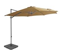 Ombrellone da Giardino 3x2.55m con Base Portatile, Telaio in Alluminio, Tettoia UV 360° Regolabile, Manovella Facile, Colore Tortora, Ideale per Piscina Spiaggia Balcone