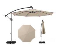 Ombrellone da giardino a sbalzo da 2,9 m, ombrellone a banana da esterno con luci a LED, 9 modalità e design inclinato, parasole con rotazione a 360° for bordo piscina, terrazza e patio.(Beige)