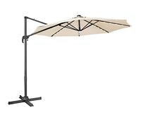 Ombrellone da giardino da 3 m con luci, ombrellone a sbalzo regolabile in 3 posizioni con LED ad energia solare, base a croce e manovella, parasole con rotazione a 360° for patio e balcone.(Beige)