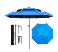 Ombrellone da Giardino ombrellone da pesca antivento all'aperto Ombrellone da Spiaggia Portatile con ancoraggio di sabbia Doppio Telo Ventilato(Blu,220cm)