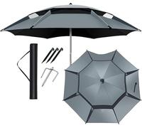 Ombrellone da Giardino - Ombrellone da Spiaggia Portatile - Ombrellone da Esterno - Ombrellone da Pesca A Doppio Strato, Ventilazione, Antipioggia, Crema Solare, Rotazione A 360°, Grey, 2.4m/7.9ft
