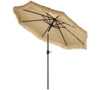 Ombrellone Da Giardino Rotondo Con Copertura In Paglia E Manovella, Ø265x250cm, Cachi