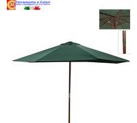 Ombrellone tondo in legno e top verde in poliestere Ø 250 cm da giardino esterno