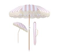 Ombrellone Da Giardino Vintage 2M a Righe Rosa e Bianche - Tavolo Per Mercato All'aperto Con Nappe, Baldacchino Rotondo Inclinabile Da Spiaggia(Size:2M)