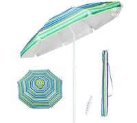Ombrellone Da Spiaggia 180CM Grande Ombrellone Bastone Ø32 Mm Anti Uv 50+ Ombrello Parasole Da Esterno Con Palo Inclinabile In Alluminio Ombrellone Portatile Con Sacca In Tessuto - A Righe Verde