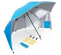 Ombrellone da Spiaggia 220 cm - PINCHO - Tenda da Spiaggia Portatile, Ombrellone Mare Antivento, Parasole UV50 con Finestre, Picchetti e Tensori, 3 Posizioni, Borsa Trasporto Inclusa, Compatta