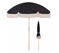 Ombrellone da spiaggia da 2,1 m, portatile, con protezione UV, parasole per esterni, per balcone, terrazza, patio, Nero , 200cm/6.6ft