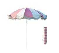 Ombrellone da spiaggia portatile, inclinabile, regolabile, con frangia, 200 cm, per esterni, regolabile in altezza, colore rosa e bianco, protezione solare rotonda con borsa per il trasporto