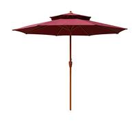 Ombrellone da Spiaggia Rotondo in Legno Imitato da 2,7 m/8,8 Piedi, Ombrellone da Mercato all'Aperto con Design a Manovella, Doppia Ventilazione Superiore, per Giardino Balcone Terrazza Campeggio