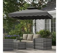 Ombrellone Decentrato 2.5x2.5 m con Apertura a Manovella, Base a Croce e Balze, Ombrellone da Giardino con Doppio Tetto in Metallo e Poliestere 160 g/㎡, Protezione UV, Beige Descrizione:Per goderti le