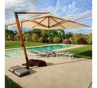 Ombrellone Decentrato da Giardino 3,5x3,5m Braccio in Legno Ecrù