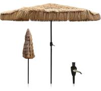 Ombrellone di Paglia da Spiaggia con Comando A Manovella, Ombrellone da Giardino Tropicale Hawaiano All'aperto di Grandi Dimensioni da 2,7 M 8 Nervature Robuste, Protezione UV
