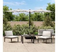 Ombrellone Doppio da Giardino, Bianco Sabbia 316x145 cm, Tessuto Poliestere UV 50+, Palco in Ferro Verniciato, con Base Sabbia, per Piscina Balcone Spiaggia