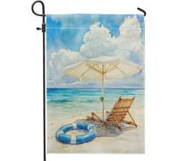 Ombrellone estivo da spiaggia, bandiera da giardino, onde blu oceaniche, decorazione tropicale per la casa, bandiera da cortile, decorazione per prato esterno in iuta su entrambi i lati, 30,5 x 45,7