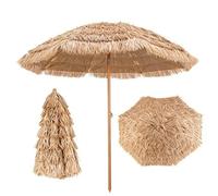 Ombrellone In Paglia Di Plastica, Ombrellone Parasole Da Esterno, Con Inclinazione/manovella A Pulsante, For Giardino, Terrazza, Cortile, Piscina, Turchese(1.8m/5.9ft)