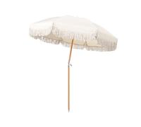 Ombrellone inclinato bianco da 180 cm, con frangia, protezione UV, per esterni, spiaggia, patio, terrazza, balcone, con borsa per il trasporto