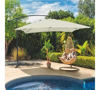 Ombrellone lampara da Giardino Écru 3x3 m, in Acciaio al Carbonio, 8 Stecche rinforzate, Apertura con manovella, Kios Esté