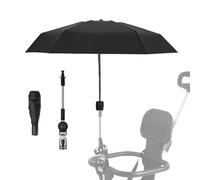 Ombrellone per carrozzina, con clip, angolo di sterzata regolabile, protezione completa con clip, comodo e leggero, protezione solare, leggero, facile da installare, ombrello per passeggino (nero)