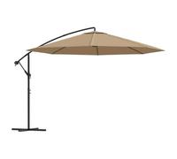 Ombrellone sospeso con palo in alluminio, 350 cm, tortora, per giardino e terrazza, protezione UV, con base a croce, grande ombra per esterni