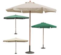 OMBRELLONE SOLIDA STRUTTURA IN LEGNO PARASOLE VERDE 3x4 ANTIVENTO MOD. FANTASY