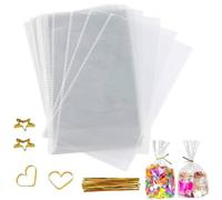 OMBRISA Sacchettini Trasparenti 15 x 25 cm, 100pz Sacchetti Caramelle con 100 Chiusure in Metallo, Sacchetti di Plastica per Riempire Pasticcini, Biscotti, Dolci, Dessert