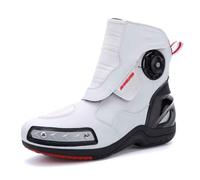 omcam Scarpe da Moto per Uomini e Donne, Scarpe da Strada rinforzate in Pelle con Supporto per la Caviglia, Stivali Antiscivolo per Motociclisti in Trekking,Bianca,43 EU
