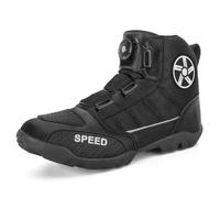 omcam Stivali in Pelle per Moto, Scarpe rinforzate Antiscivolo per Corsa su Strada per Uomini, Stivali Casual per la Guida con Supporto alla Caviglia,Nero,40 EU