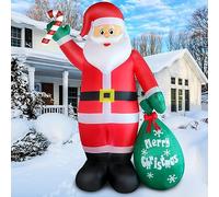 Omdekor 8FT Babbo Natale Gonfiabile con Luce a LED,Impermeabile IP44 Santa Babbo Natale Gigante con Stampelle e Confezione Regalo,Decorazione Luminosa per Interni Esterni per Giardini,Prati e Cortili