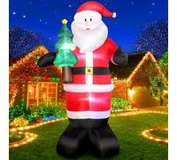 Omdekor Babbo Natale Gonfiabile 245 cm con LED, 8 Piedi, con Figura con Albero di Natale, Gigante Decorazione Natalizia IP44 Resistente alle Intemperie per Giardino, Cortile e Casa