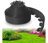 Omdekor Bordo flessibile in plastica con 75 ancore, 10 m, colore nero, bordo per aiuole con 10 cm di altezza, recinzione in plastica per listelli da giardino