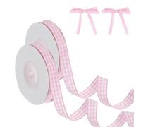 Omeblos Nastro a quadretti, 2 rotoli da 10 m x 1 cm di nastro a quadretti rosa e bianco, per confezioni regalo, auto nuziali, rotolo per mazzi di fiori