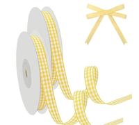 Omeblos Nastro a quadretti, 2 rotoli da 10 m x 1 cm, giallo e bianco, nastri per confezioni regalo, accessori per capelli, confezioni regalo, artigianato fai da te, decorazioni natalizie