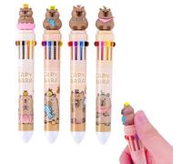 Omeblos Penne multicolore All in One, 0,7 mm, 4 penne a sfera multicolore 10 in 1, penne retrattili a forma di capybara, penne a inchiostro gel per bambini, ragazzi, donne, uomini, forniture per