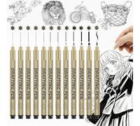 Omeblos Set di 12 penne a punta fine nere per disegno tecnico, penne micron per acquerelli, schizzi, scrittura, per adulti, illustrazioni, fumetti, manga, anime, regali artistici