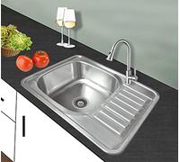 Omeere 65 x 50, lavello da cucina in acciaio inox 304, 0,8 mm, piccolo lavello da incasso in acciaio inox, rettangolare, rotondo, 1 vasca, per campeggio, piccolo