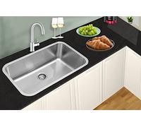 Omeere 75 x 46 cm lavello in acciaio inox 304 18/8 1,0 mm, lavello in acciaio inox 1 vasca, lavello da cucina 1 vasca, spazzolato rettangolare (lavello della cucina)