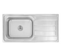 Omeere, Lavello da cucina 100 x 50 B, acciaio inox 304, spessore materiale 0,8 mm, XXL, 50 x 40 cm, lavello da incasso, rettangolare, 1 vasca, scolapiatti (scolapiatti a destra)