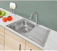 Omeere, Lavello da Cucina Rettangolare, 80 x 50 cm, Acciaio Inox 304, 1 Vasca, Installazione Sottopiano, Inclusi Scarico e Morsetti Premontati