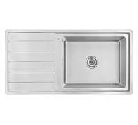 Omeere, Lavello da incasso, 100 x 50 x 21, con grande vasca, 50 x 40 cm, in acciaio inox 304, spessore materiale 0,9 mm, lavello da cucina, angolare, 1 vasca, scolapiatti R20 (scolapiatti sinistro,