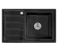 Omeere, Lavello da incasso, 80 x 50 x 21, in acciaio inox 304, spessore del materiale 0,9 mm, rettangolare, 1 scolapiatti R16 (scolapiatti sinistro - nero)